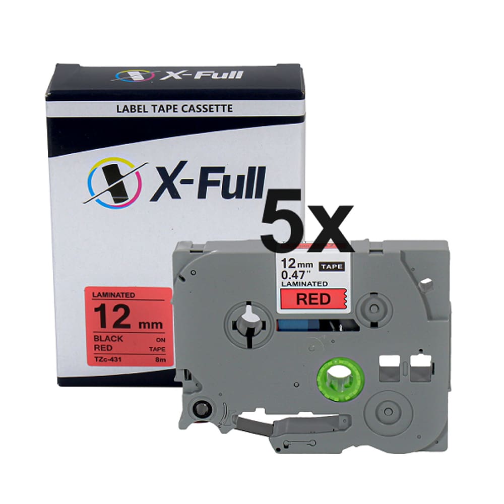 Kit 5 Fitas Compatível Brother Tze 431 Vermelha Preta 12mm