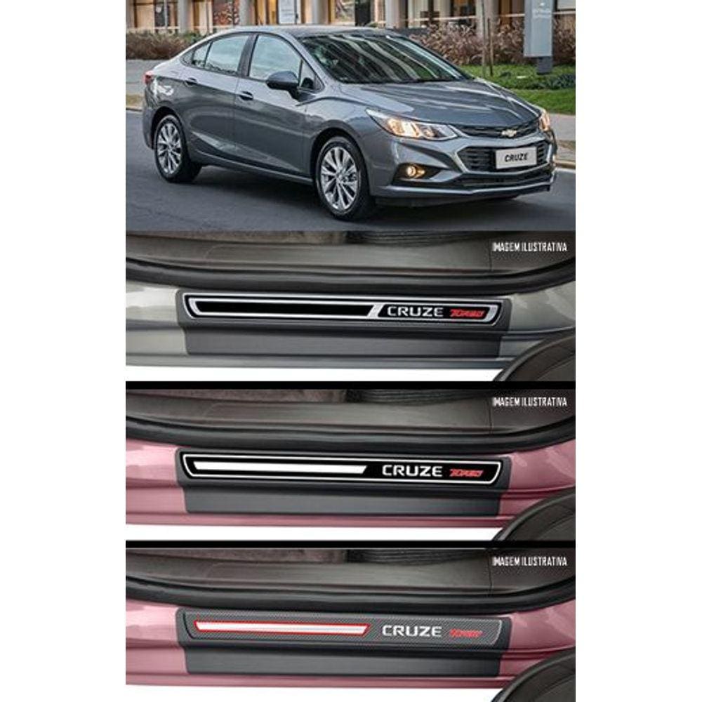 Jogo Soleira Premium Elegance GM Cruze Turbo Todos os Anos - 4 Portas ( Vinil + Resinada 8 Peças )