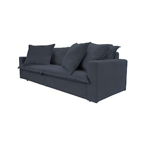 Sofá 3 Lugares Living Bouclé Azul Marinho Vegas Premium Base em Madeira Maciça