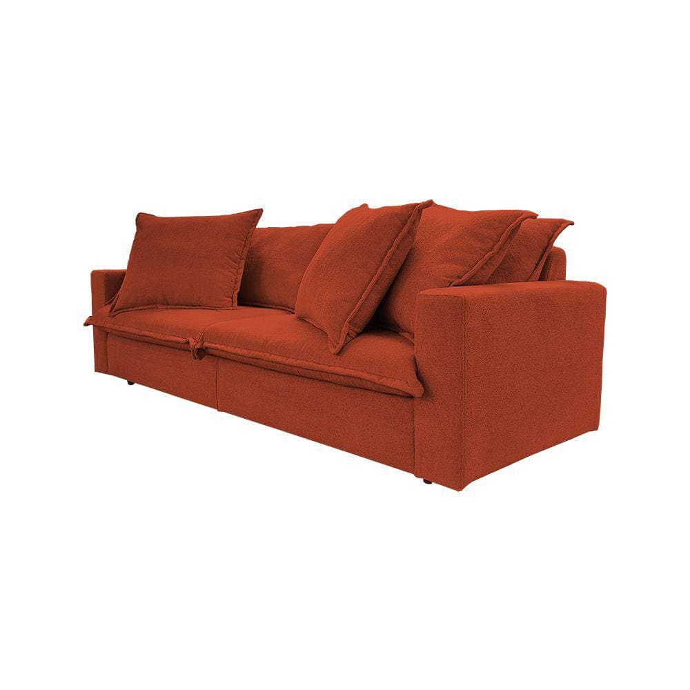 Sofá 3 Lugares para Sala de Estar Tecido Bouclé Laranja Terracota Vegas Premium Base em Madeira Maci