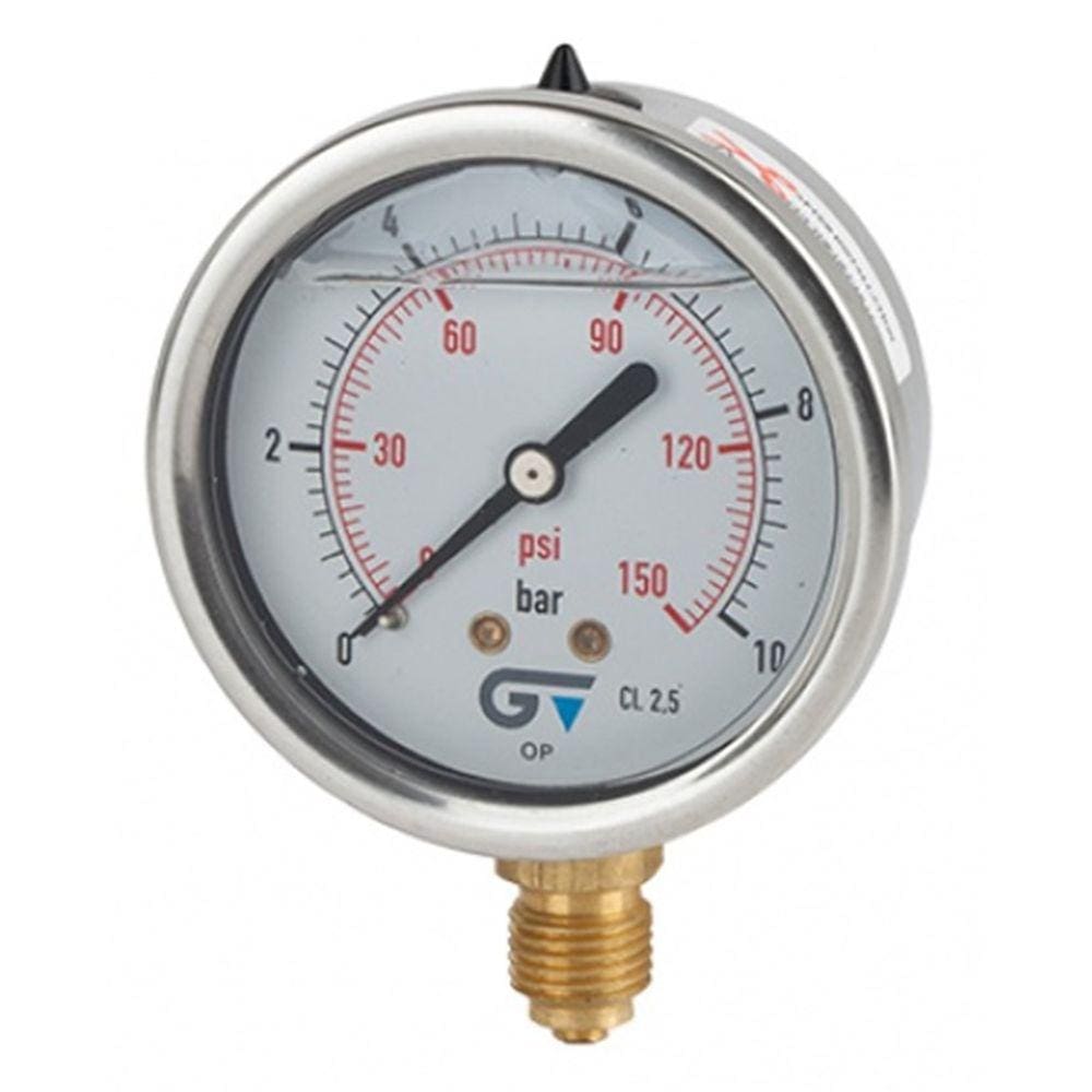 Manômetro 63Mm 400 Psi 28 Bar 1/4 Com Glicerina Aço