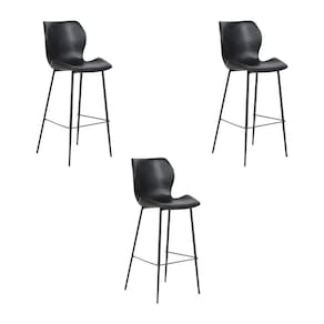 Kit 3 Banquetas Alta com Encosto para Bancada Cozinha Penha R02 PU Preto - Mpozenato