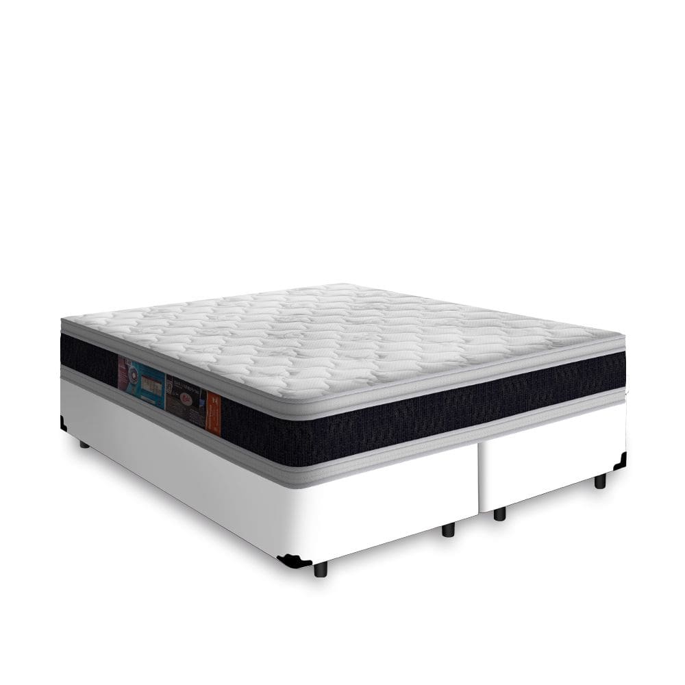 Cama Box Queen + Colchão De Espuma D45 Castor Black White Double Face 158x198x62cm