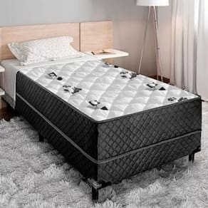 Cama Box Solteiro Conjugada D28 Ortopédico Floral e Preta