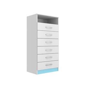 Cômoda Rack 6 Gavetas 1 Nicho Maxi Evidência Móveis Branco/Azul