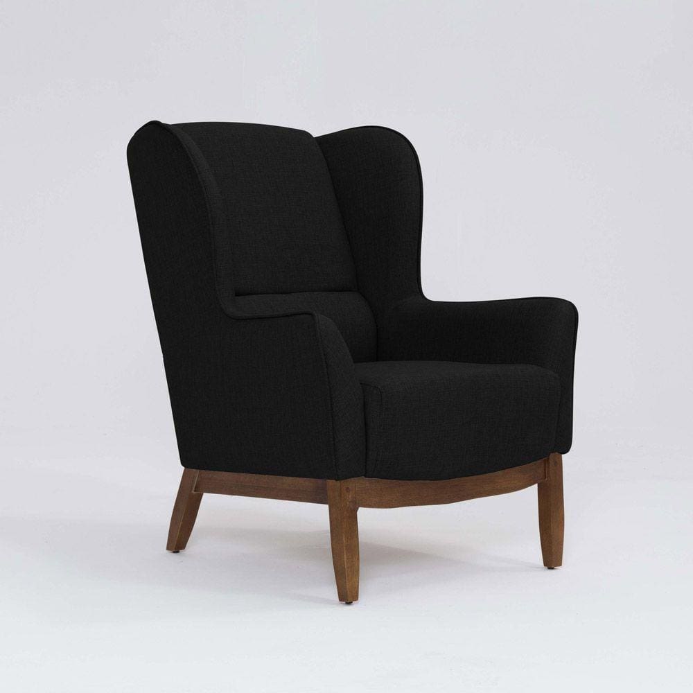 Poltrona para Sala Mirela D07 Base Madeira Linho Preto - D`Rossi