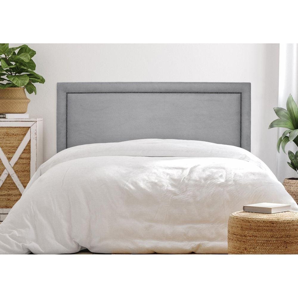 Cabeceira Queen Estofada para Cama Box Reta Luxo com Tachas 160x60cm Cinza/Fumê