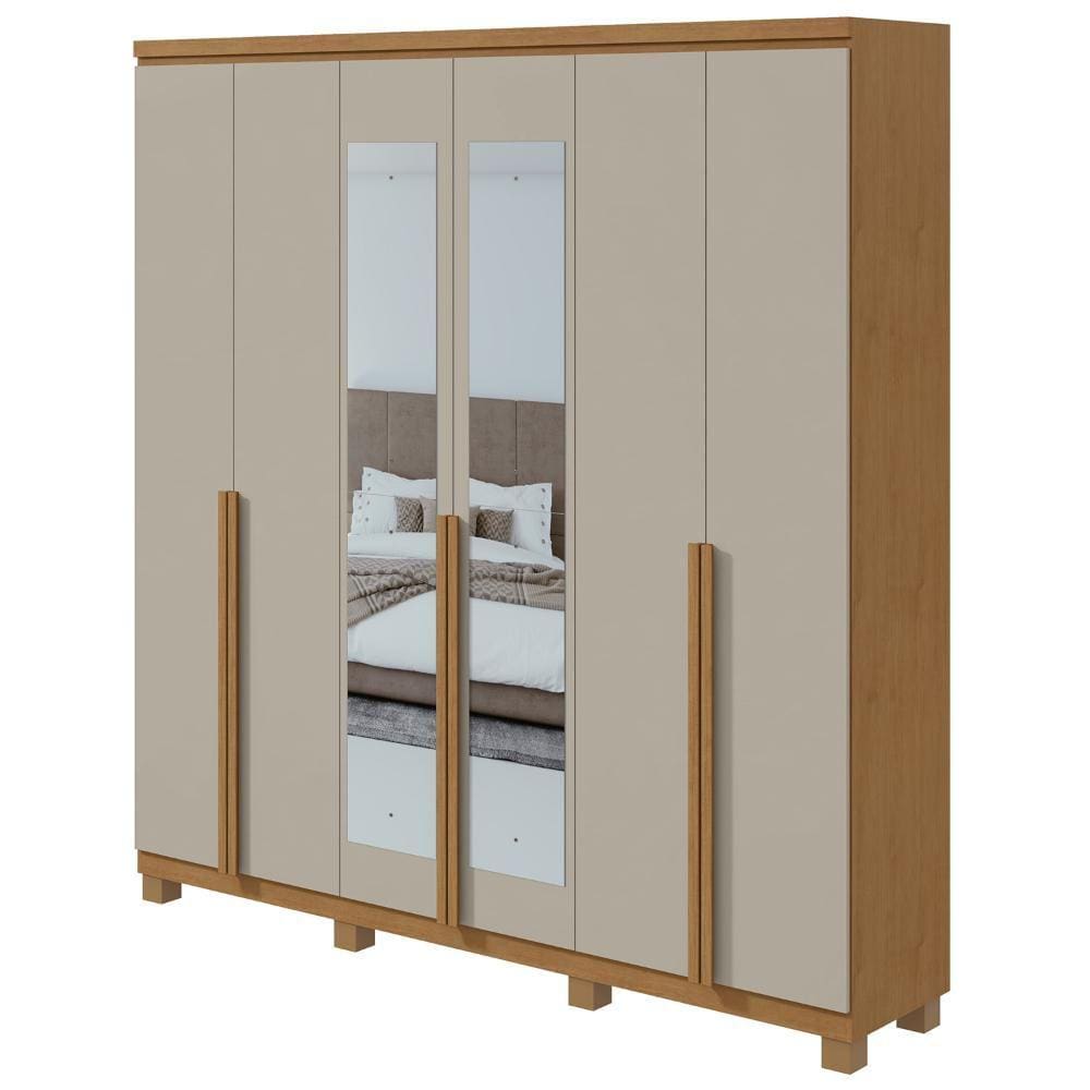 Guarda-Roupa Casal Alonzo 6 Portas 4 Gavetas Com Espelho Amêndoa Clean/Off White