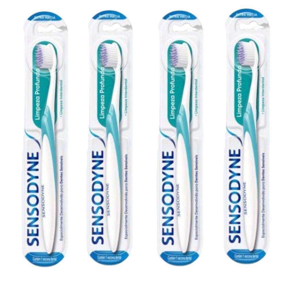 Escova Dente Extra Macia Limpeza Profunda Sensodyne Kit X4