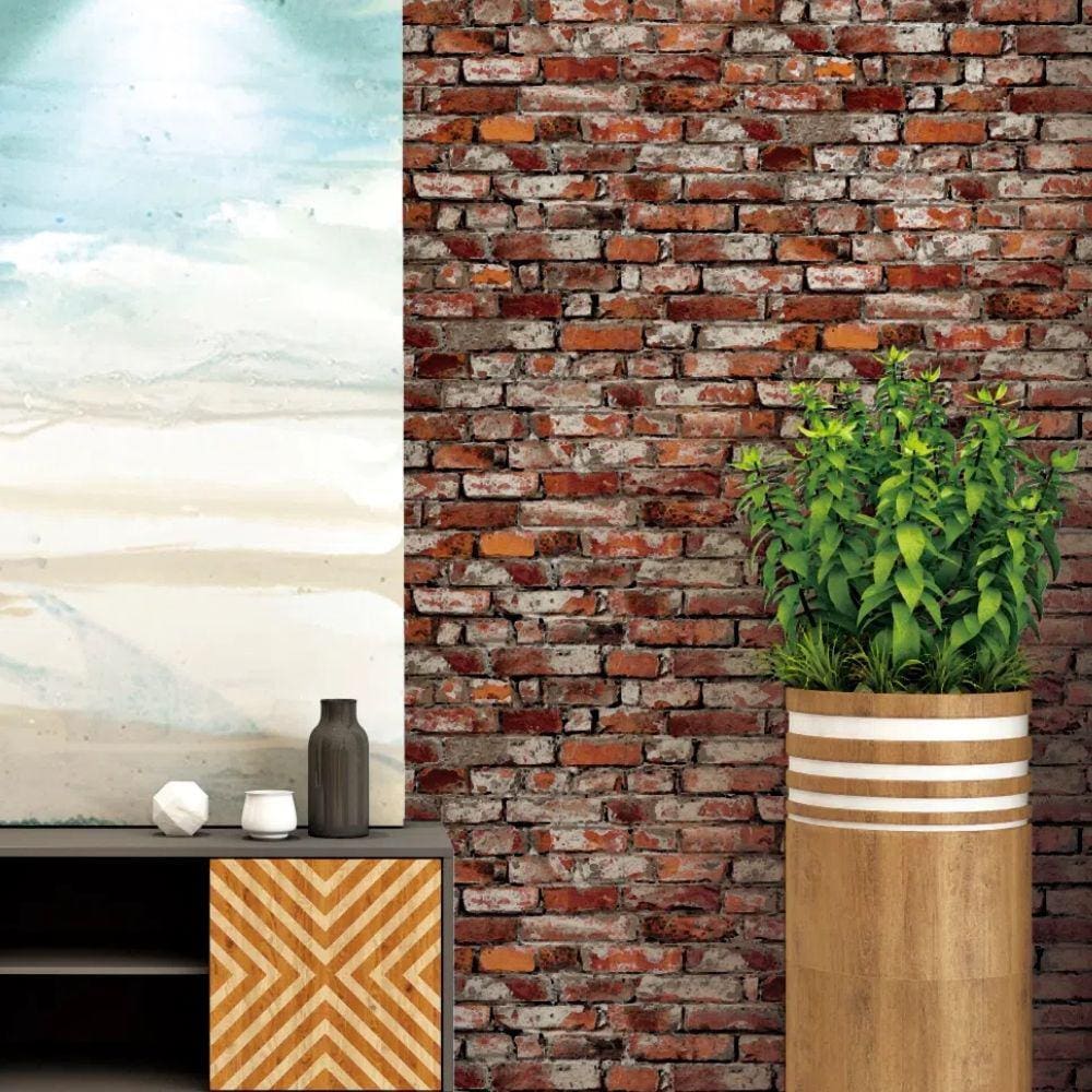 Papel de Parede Essencial Tijolo Branco e Marrom ESS1063