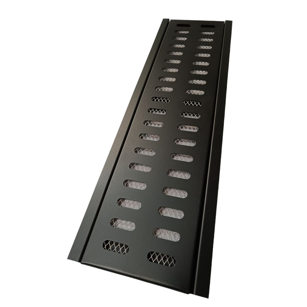 Grelha Ralo Linear 15x50 Inox Preto Fosco com Tela Anti Escorpião e Suporte