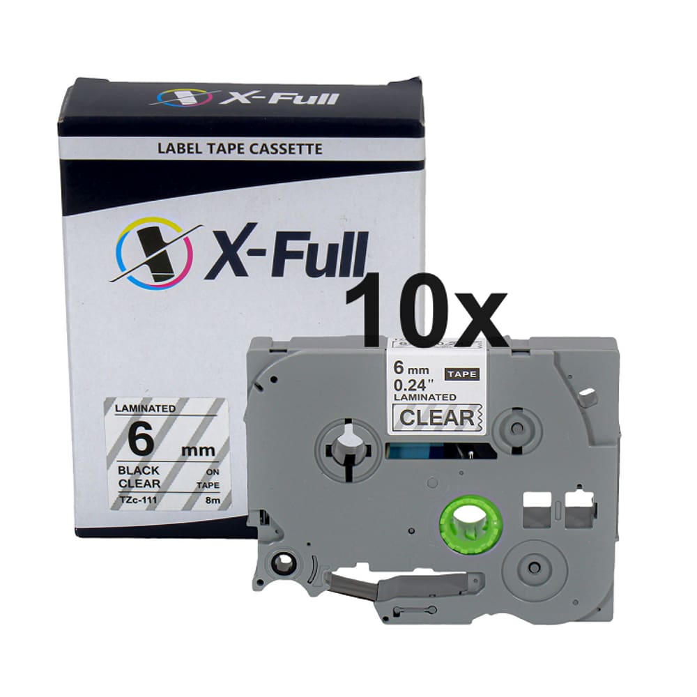 Kit 10 Fitas Compatível Brother Tze 111 Incolor Preta 6mm