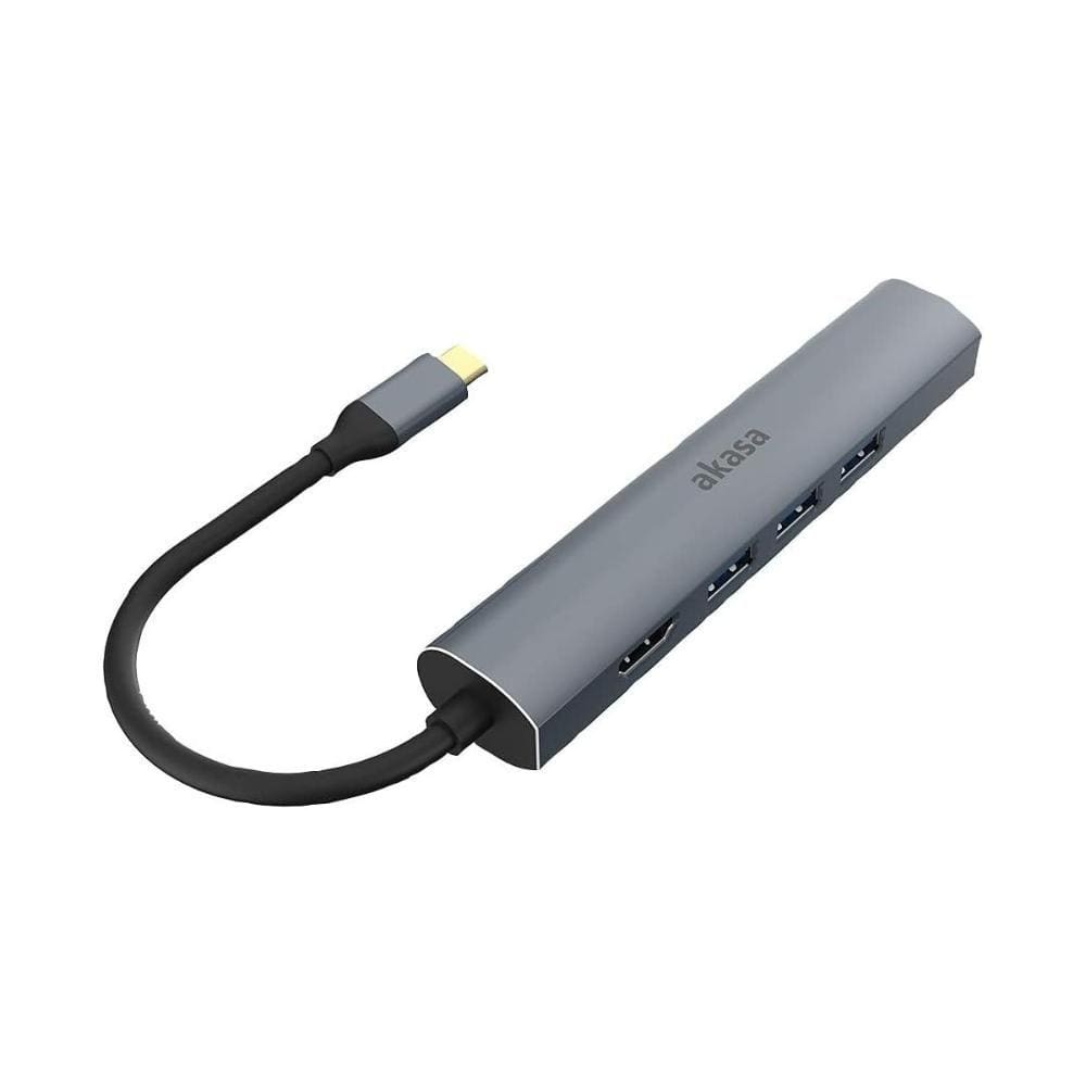 Adaptador Conversor USB-C para HDMI 4K - 3 Portas USB - RJ45 - Akasa AK-CBCA22-18BK