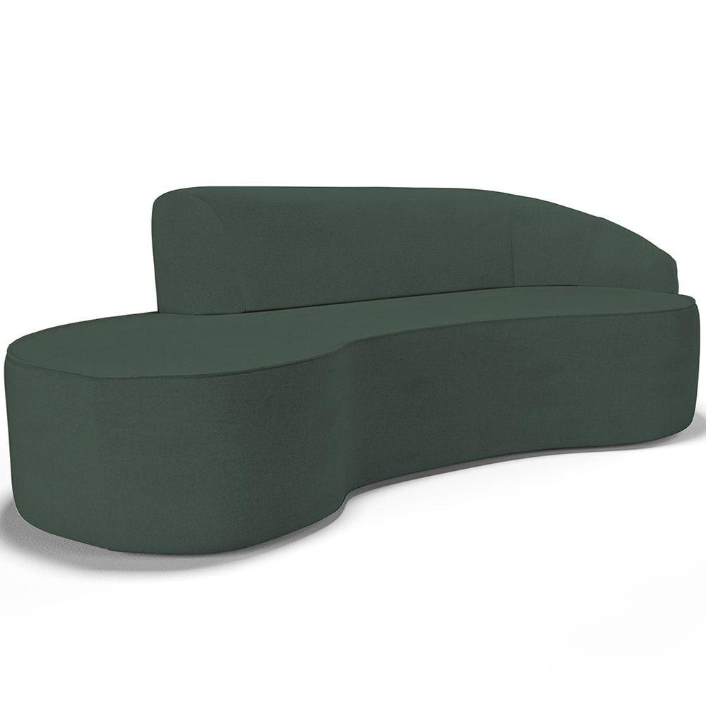 Sofá 3 Lugares Curvo Sala de Estar Living Firenze Direito D02 Linho Verde Musgo 210 cm C-117 - Lyam