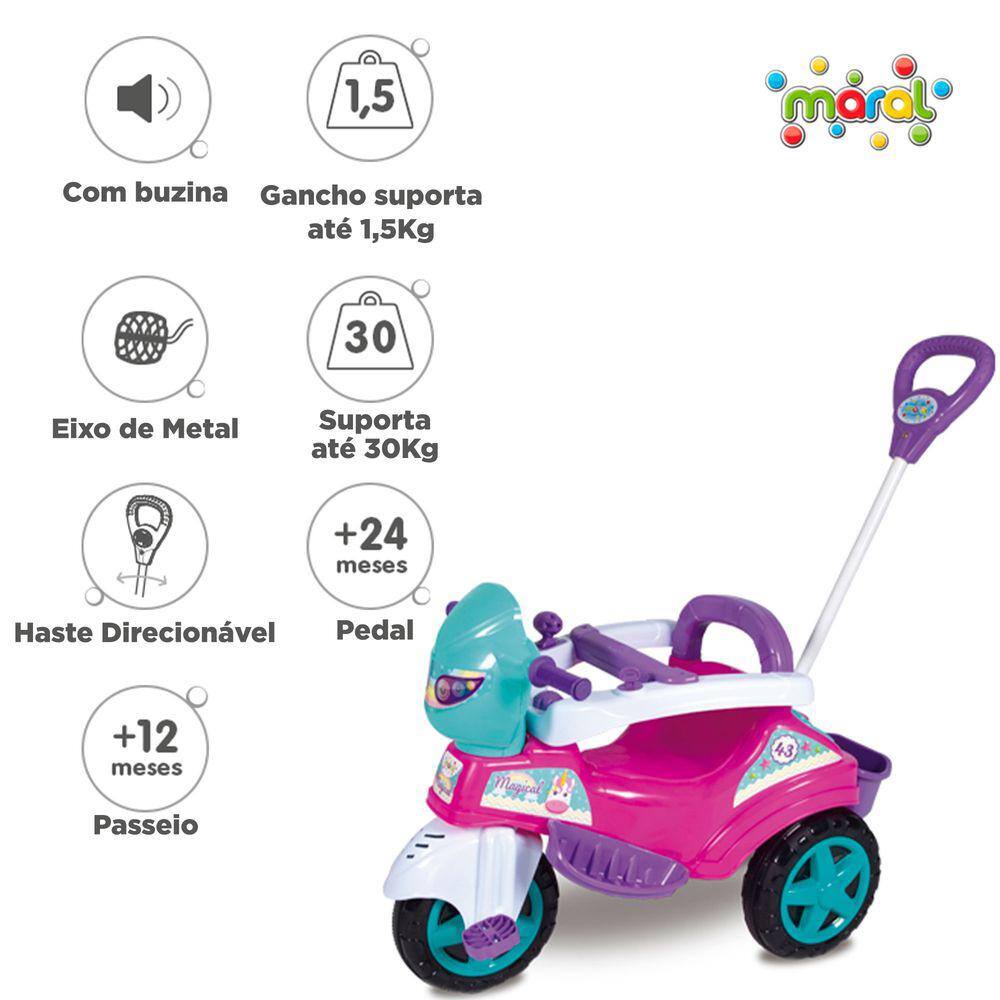 Triciclo Infantil com Empurrador - Triciclo Baby City - Rosa - Maral -  superlegalbrinquedos