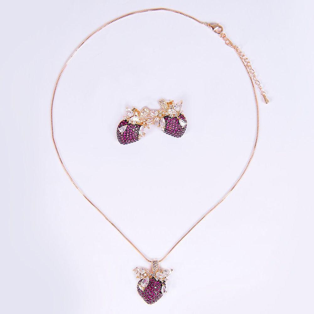 Conjunto de Colar e Brincos Morango
