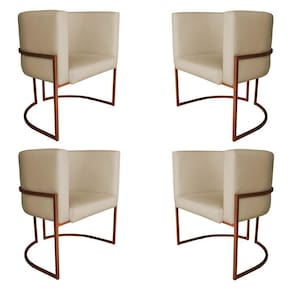Kit 4 Poltronas Decorativa Luana Base Bronze PU Bege - Montanaris Decor