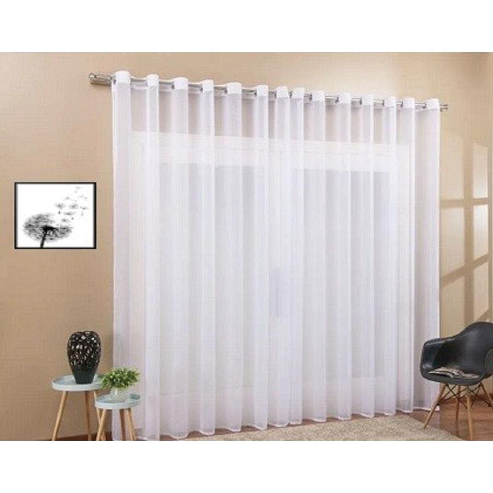 Cortina Voil Quarto Ou Sala 3,00X2,30 Ilhós Cromado Branco