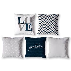 Kit 5 Almofadas Cheias 40Cm X 40Cm Estampadas Chevron Cinza