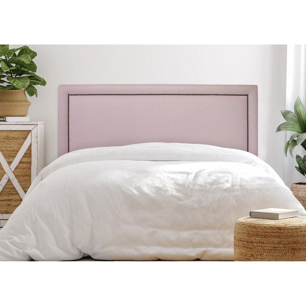 Cabeceira Queen Estofada para Cama Box Reta Luxo com Tachas 160x60cm Rosa/Fumê
