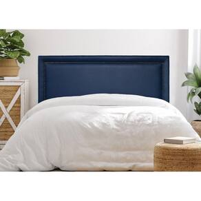 Cabeceira King Estofada para Cama Box com Tachas 193x60cm Reta Luxo Azul/Fumê