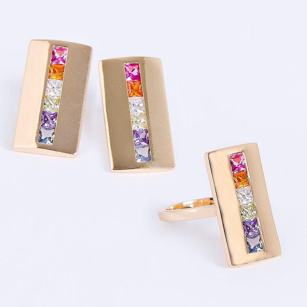 Conjunto de Anel e Brincos Retângulo