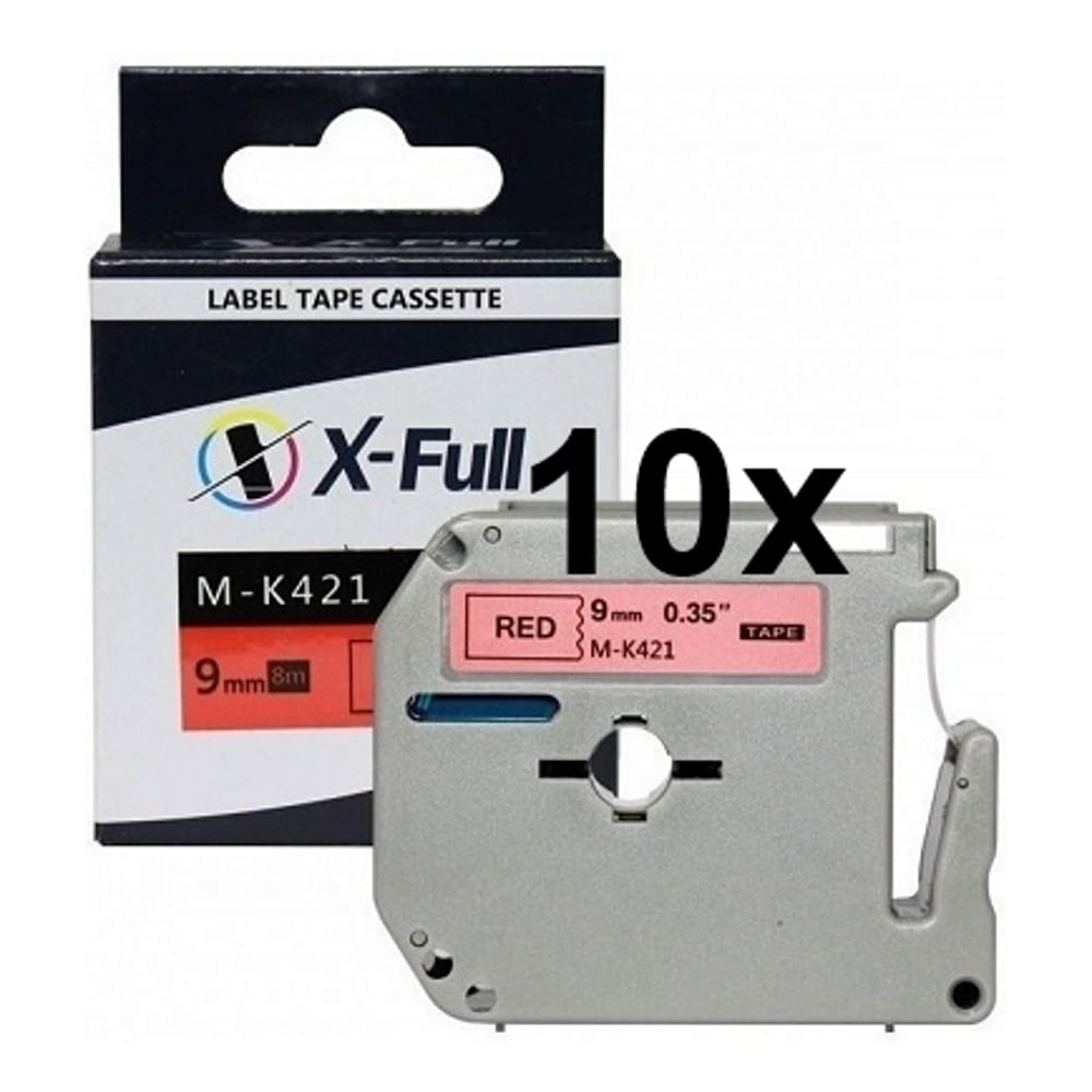Kit 10 Fitas Compatível Brother MK 421 Vermelha Preta 9mm