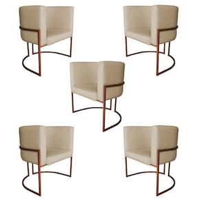 Kit 5 Poltronas Decorativa Luana Base Bronze PU Bege - Montanaris Decor