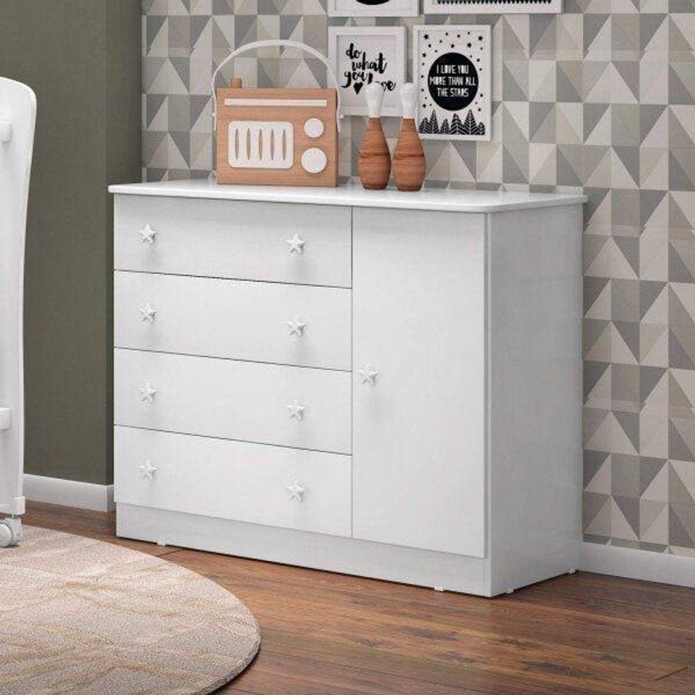 Cômoda Infantil 1 Porta 4 Gavetas Doce Sonho Qmovi Branco