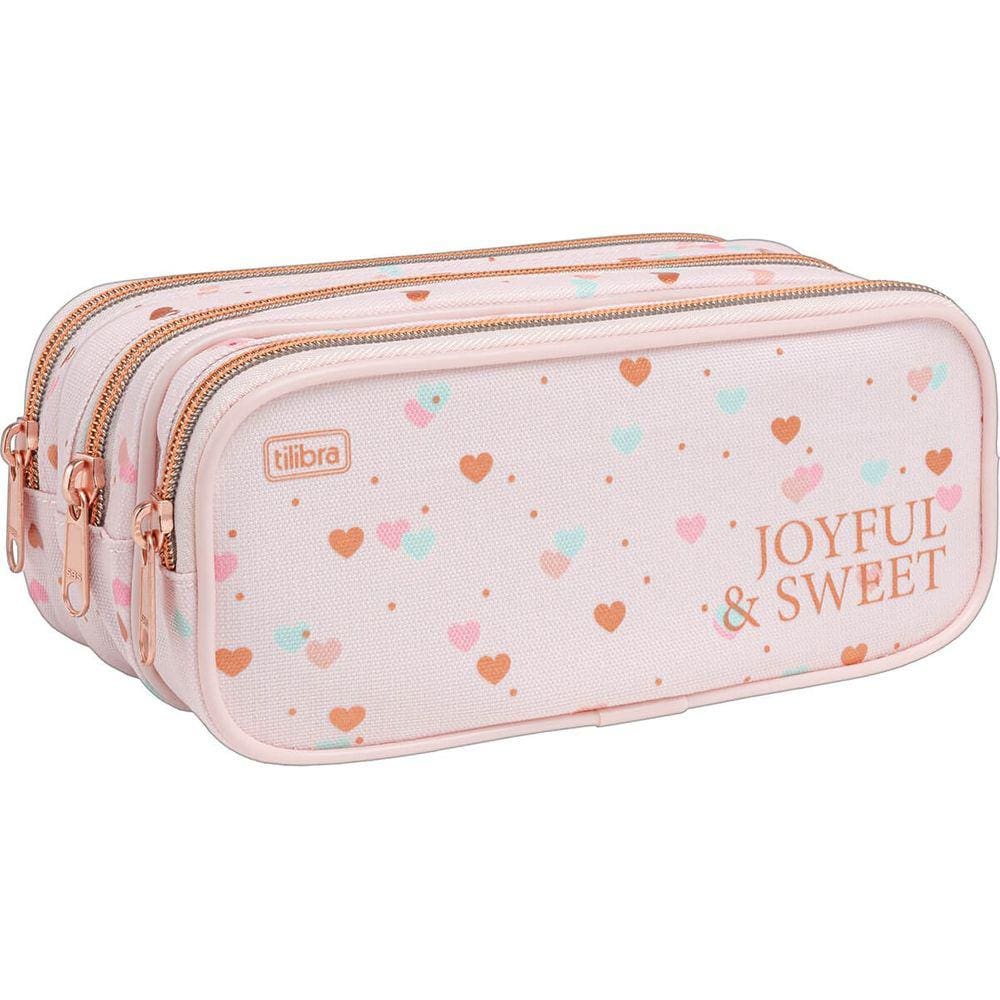 Estojo Triplo Grande Académie Coração Metalizado Tilibra Ref 9005