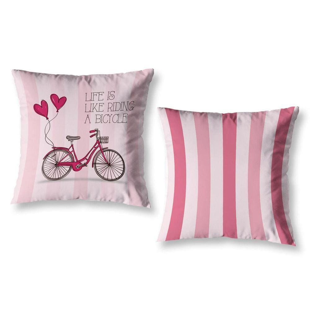 Kit 2 Almofadas Cheias 40 X 40 Estampadas Vintage Bike Rosa