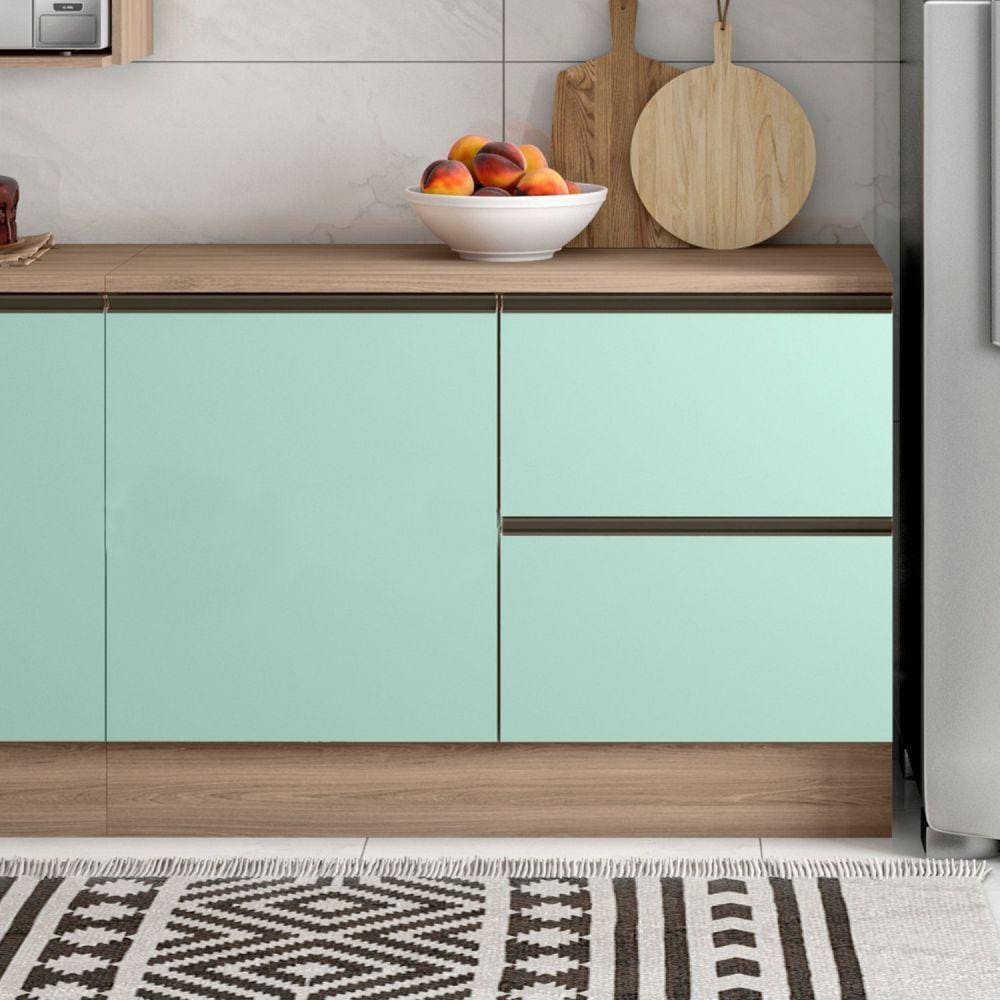 Balcão com Tampo 120cm 1 Porta 3 Gavetas Etina Carvalho Oak/Menta
