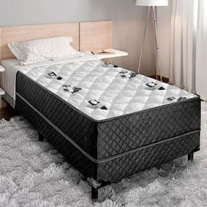 Cama Box Solteiro Conjugada D28 Ortopédico Floral e Preta