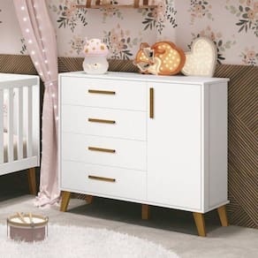 Cômoda Infantil Sapateira 3 Gavetas 1 Porta 110cm Ayla Móveis Reller Branco Fosco