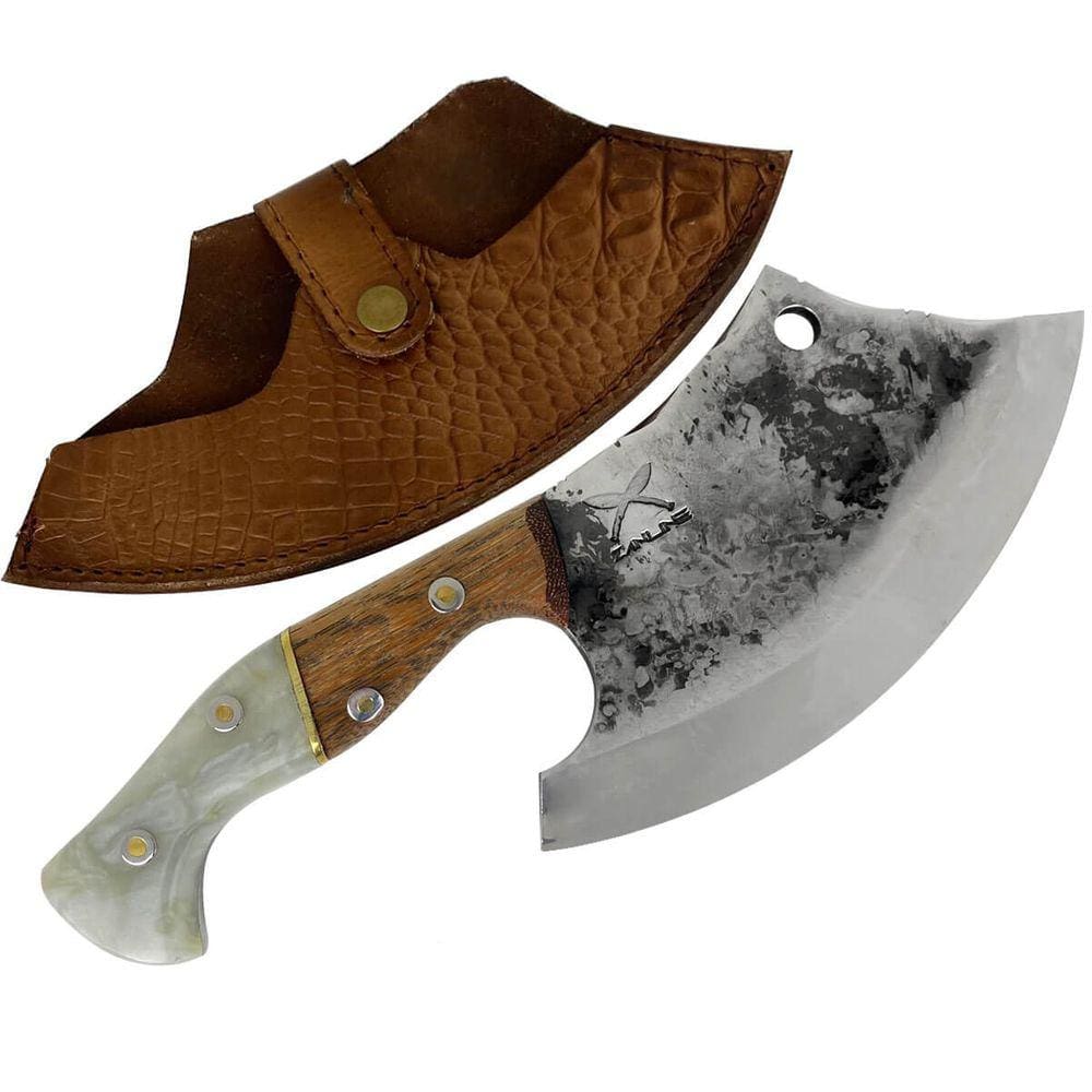 Cutelo Vikings Brut Forge 7` Aço Carbono 1070 5mm Cabo Madeira e Osso Bainha Zanline