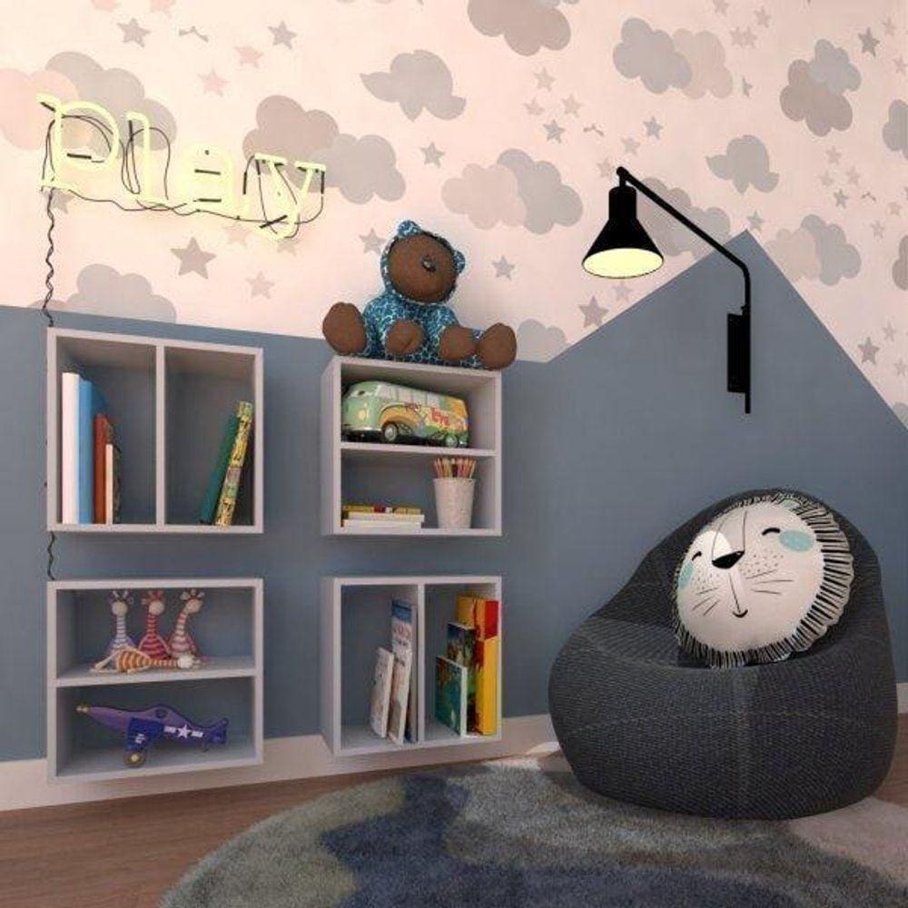 Conjunto de 4 Nichos Infantil Bramov Móveis Cinza Cristal