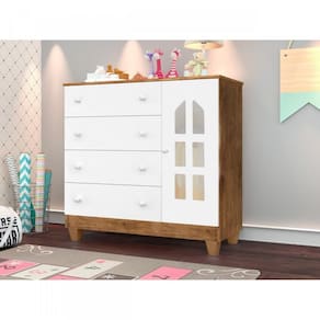 Cômoda 1 Porta 4 Gavetas 69,8cm Requinte J&A Móveis Demolição/Branco