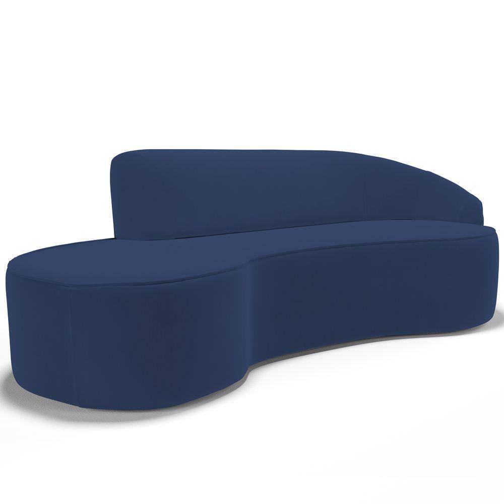 Sofá 3 Lugares Curvo Sala de Estar Living Firenze Direito D02 Veludo Azul Marinho 210 cm C-304 - Lyam