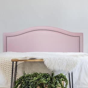 Cabeceira Queen Estofada para Cama Box com Tachas 160x60cm Curva Luxo Rosa/Fumê
