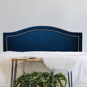 Cabeceira Queen Estofada para Cama Box Curva Luxo com Tachas 160x60cm Azul/Prata