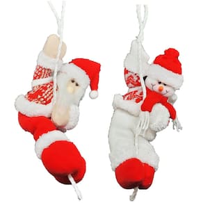 Kit Papai Noel e Boneco de Neve Pelúcia na Corda Rapel 30cm - Master Christmas