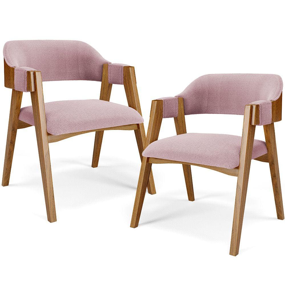 Kit 02 Cadeiras Para Sala de Jantar e Estar Living Estofada Suran L02 Bouclê Rosê - Lyam