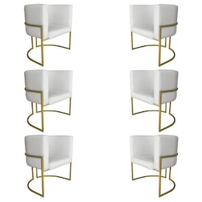 Kit 6 Poltronas Decorativa Luana Base Gold PU Branco - Montanaris Decor