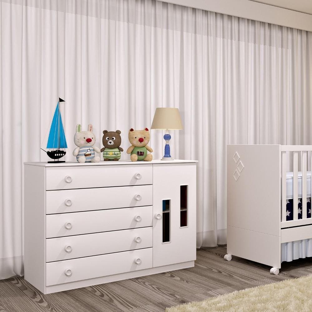 Cômoda de Bebê 1 Porta 5 Gavetas Evolution Tcil Móveis Neve