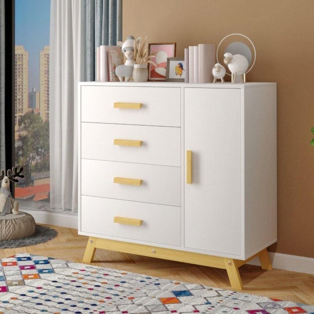 Cômoda Infantil 4 Gavetas 1 Portas Montessoriana Dudu Rodmóveis Branco