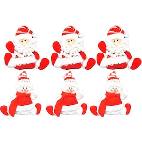 Kit 6 Bonecos Pendentes Pelúcia Papai Noel e Boneco de Neve Vermelho e Branco 16cm - Master Christmas
