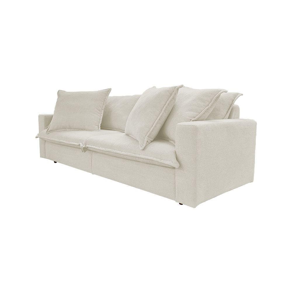 Sofá 3 Lugares para Sala de Estar Tecido Bouclé Branco Vegas Premium Base em Madeira Maciça
