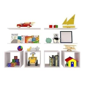 Conjunto 4 Nichos e 4 Prateleiras Kit Cubos Bramov Móveis Branco