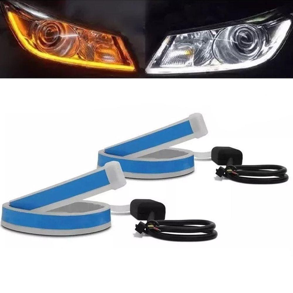 Fita Par Led Farol Seta Sequencial 60cm Carro Luz DRL Automotivo Pick Up Silverado Duster Prisma