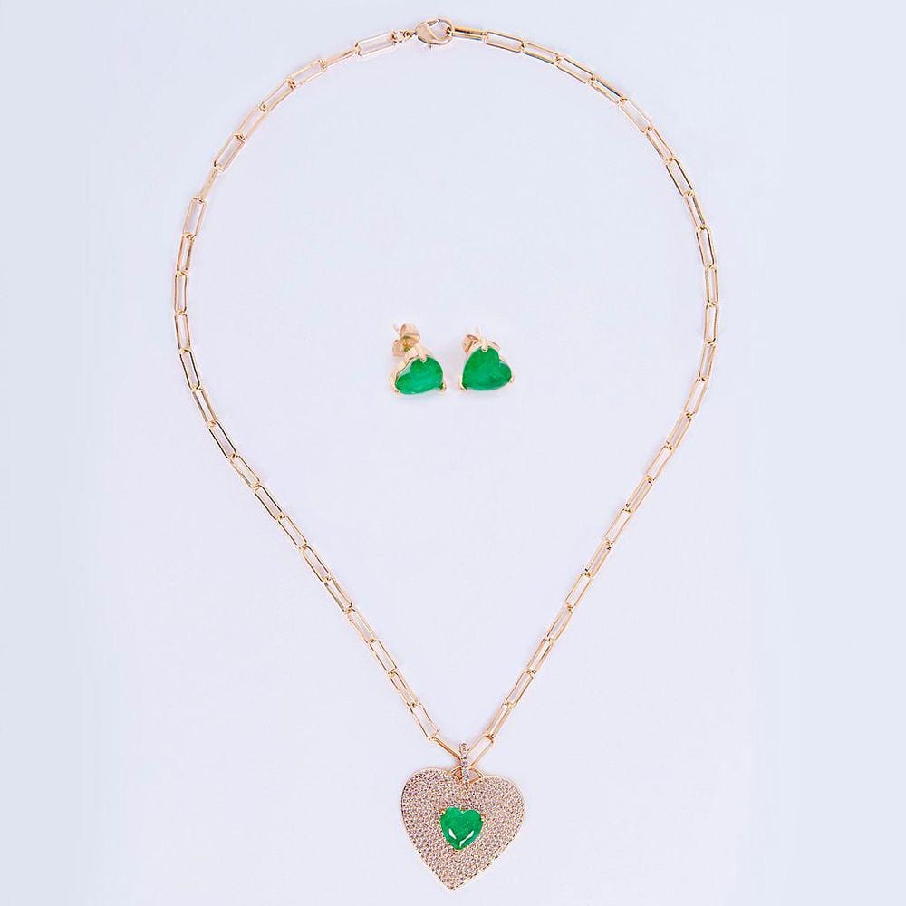 Conjunto de Colar de Brincos Coração